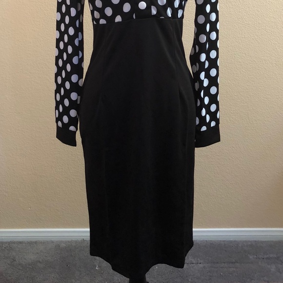 Black and White Long Sleeve Polka Dot Dress - Picture 4 of 6